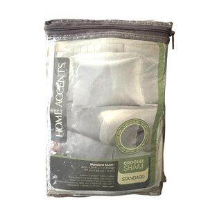 Home Accents Standard 20x26 Ivory Cotton Crochet Sham x 2